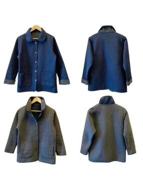 Vintage Quilted Barn Jacket Utility Chore Coat Reversible Blue Grey Small